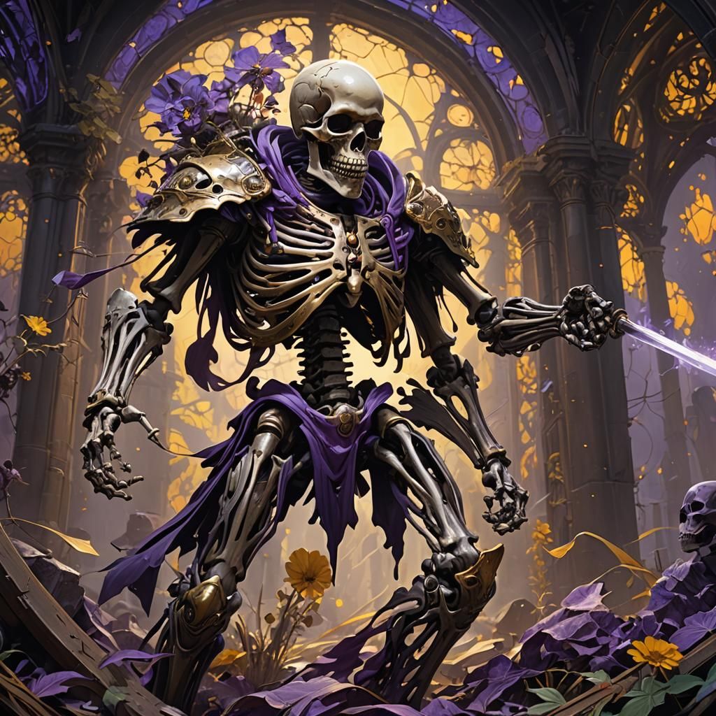 Battling Skeleton in Dark Fantasy Style