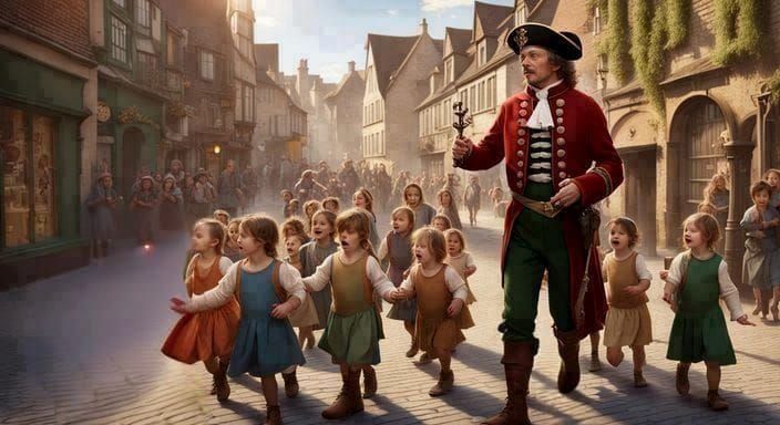 The Pied Piper of Hamelin, 
…off he goes with all the little...