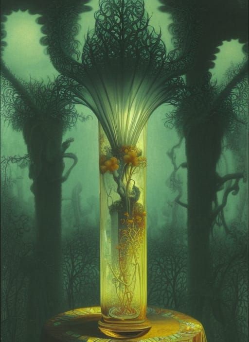 Exotic Flowers Overflowing from Crystal Vase