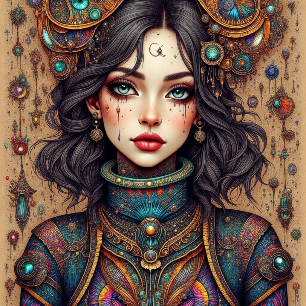 Surreal Goddess in Vibrant, Intricate, Vector Fractals and S...