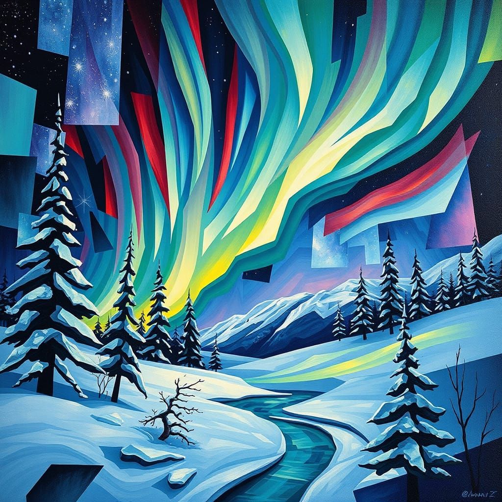 Vibrant Winter Aurora in Geometric Harmony