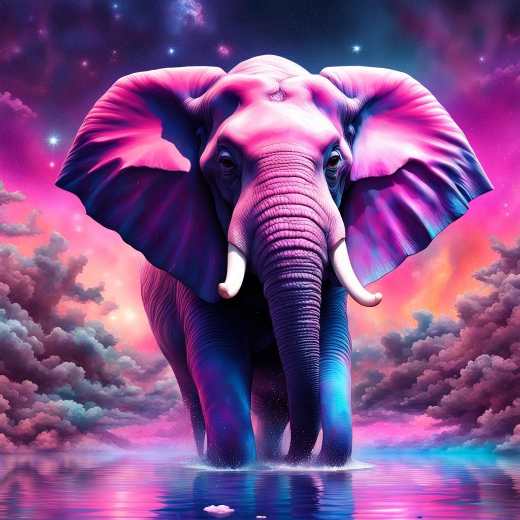 Elephant Gives Shower to Girl, 3D Cosmic Art