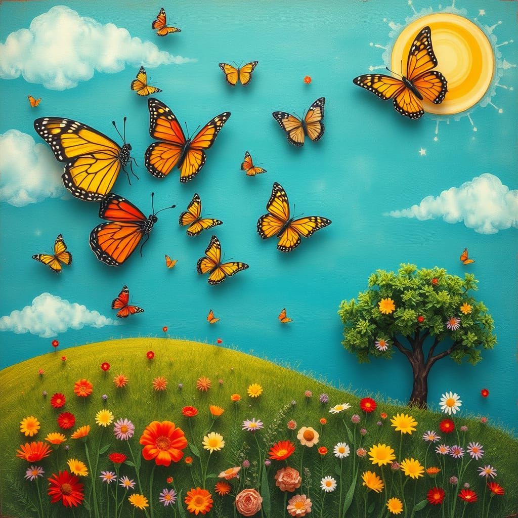 Surreal Butterflies in a Colorful Dreamscape