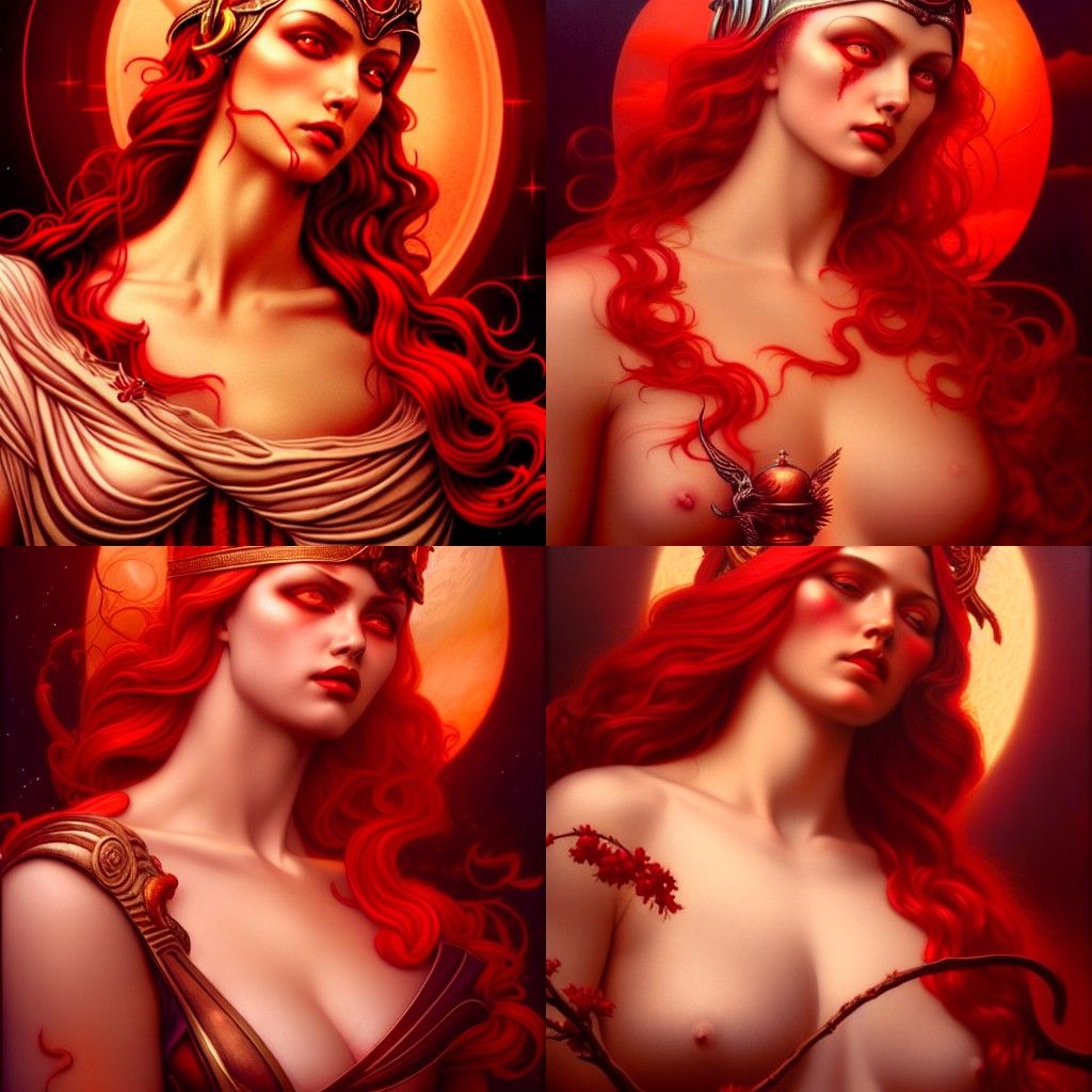 Goddess Athena in a Blood Red Sunset