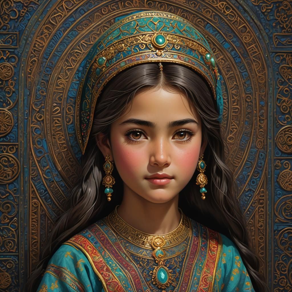Samarkand Girl Portrait in Polychromatic Neon Style