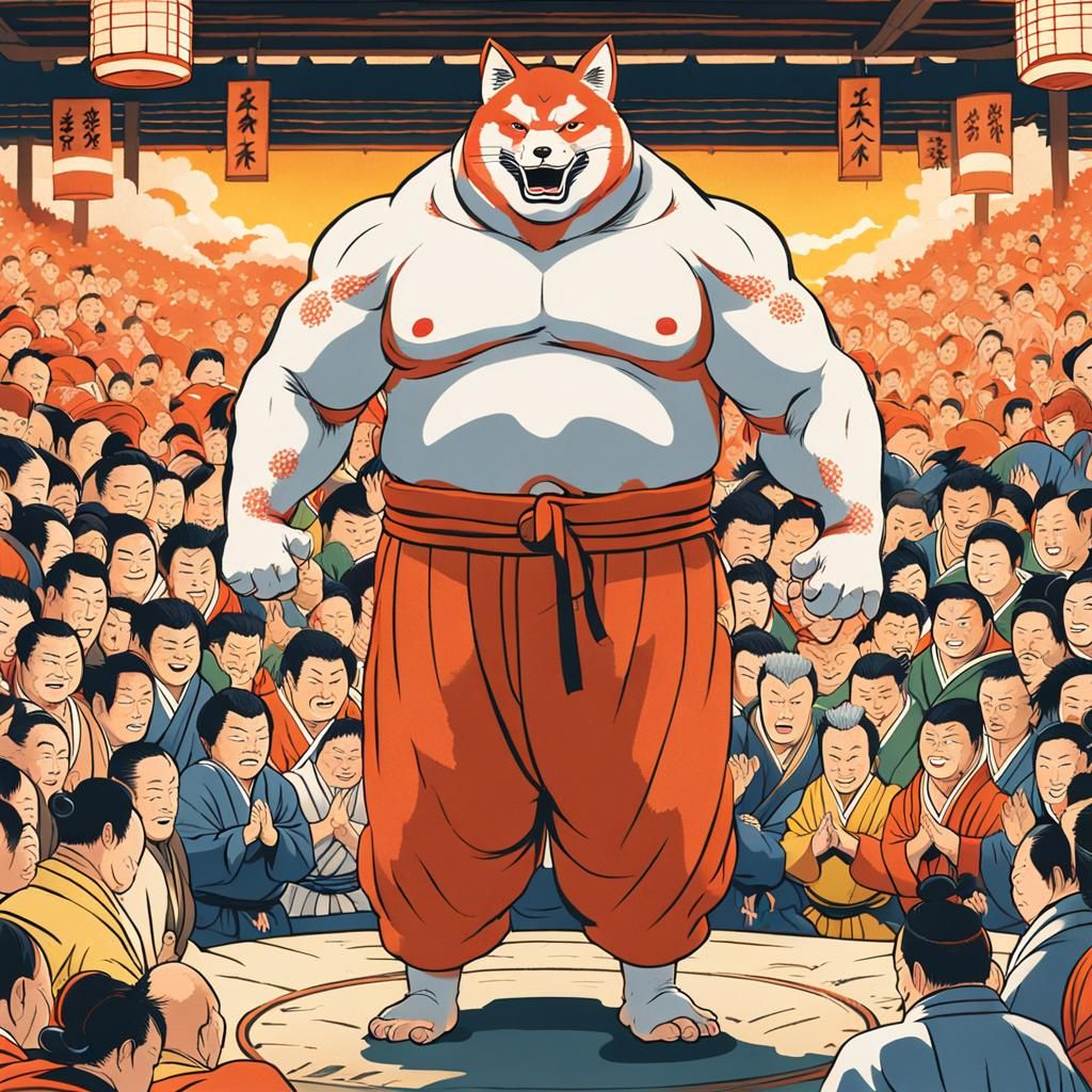 Kitsune Sumo Wrestler in Ukiyo-e Style