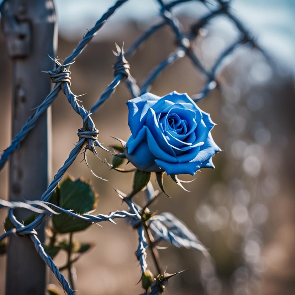 Blue Roses and Barbed Wire Photography