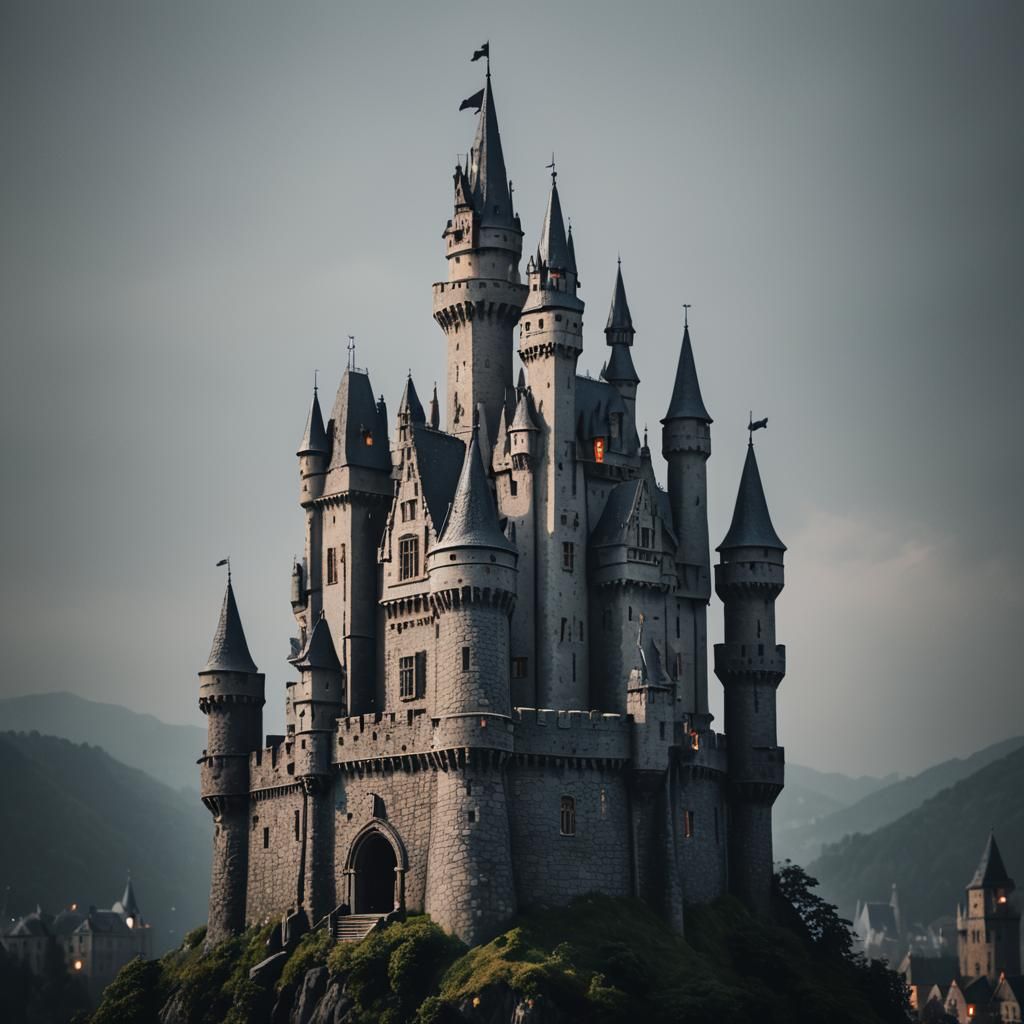 Dark Castle on Gray Background: Professional Photography