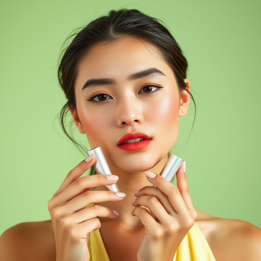 Stunning Model with Cosmetic Tubes in Editorial Style