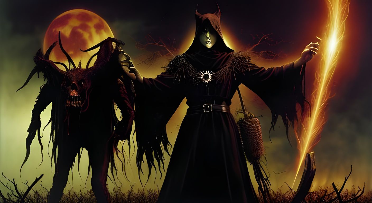 Creepy Samhain Figure in Dark Witchcore Style