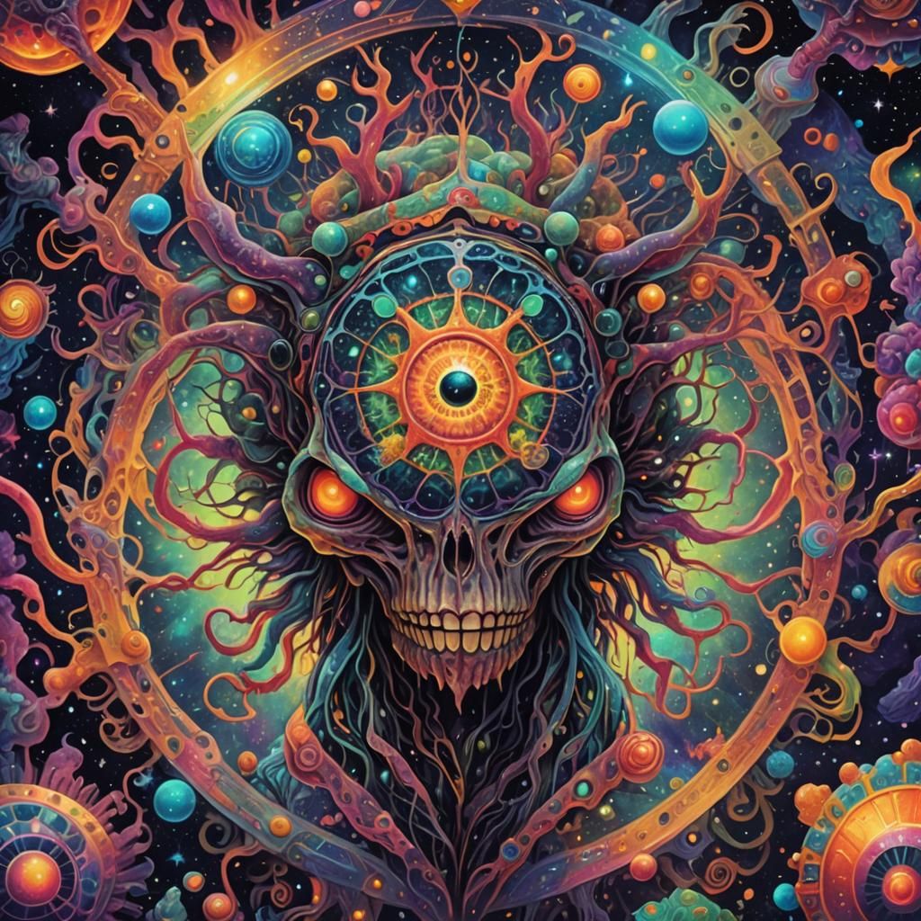 Psychedelic Teratoma: A Cosmic Mixed Media Illustration