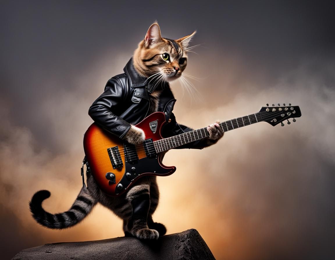 Cat Rocker in Biker Boots Shredding Guitar