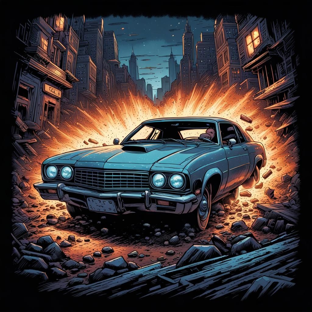 Car Crash T-Shirt Design in Comic Book Art