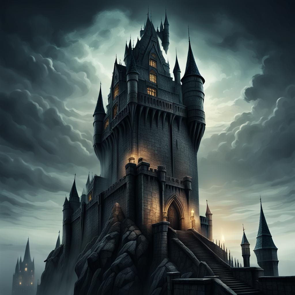 Gothic Gorgoyle on Misty Castle Rooftop