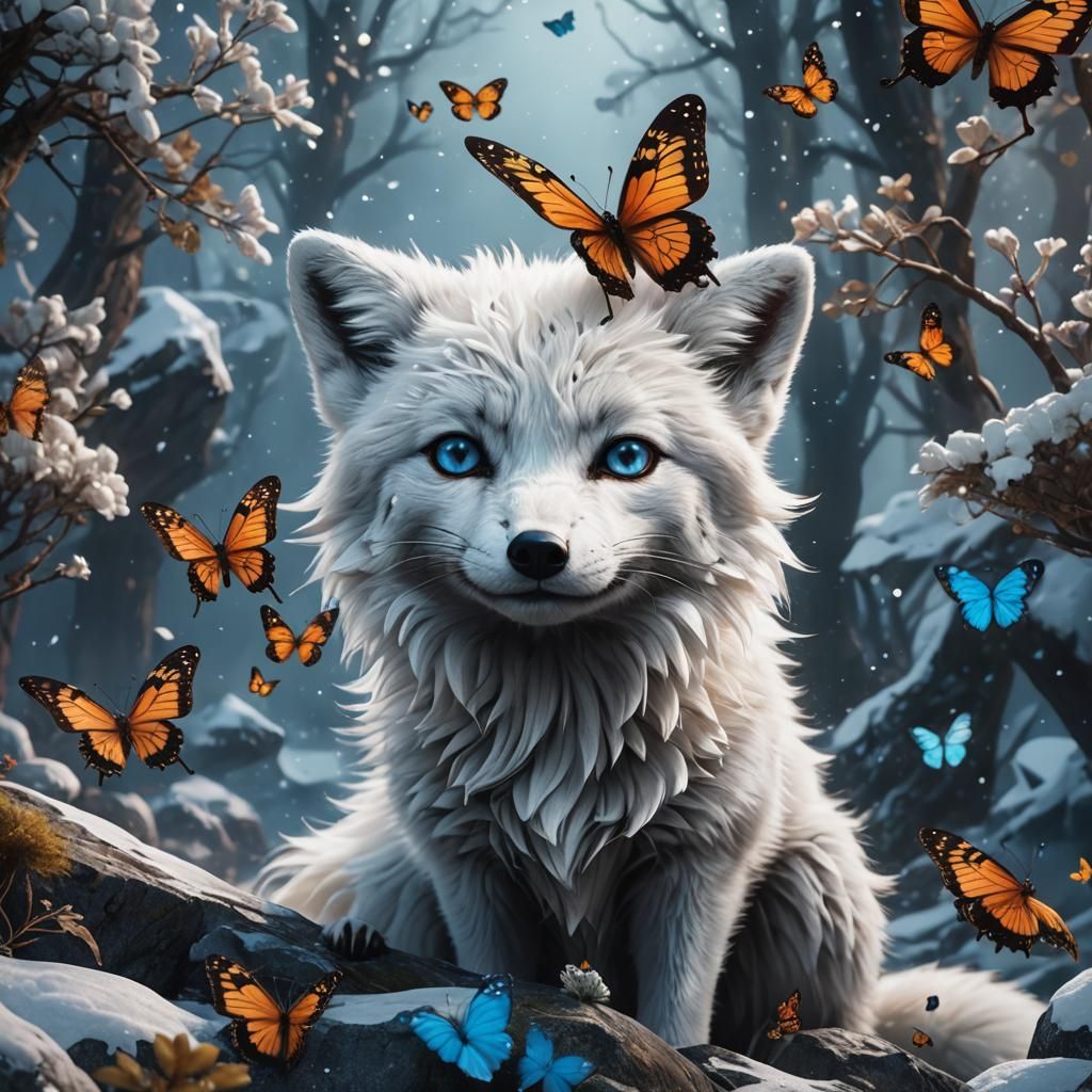Arctic Fox with Butterfly Wings Digital Art