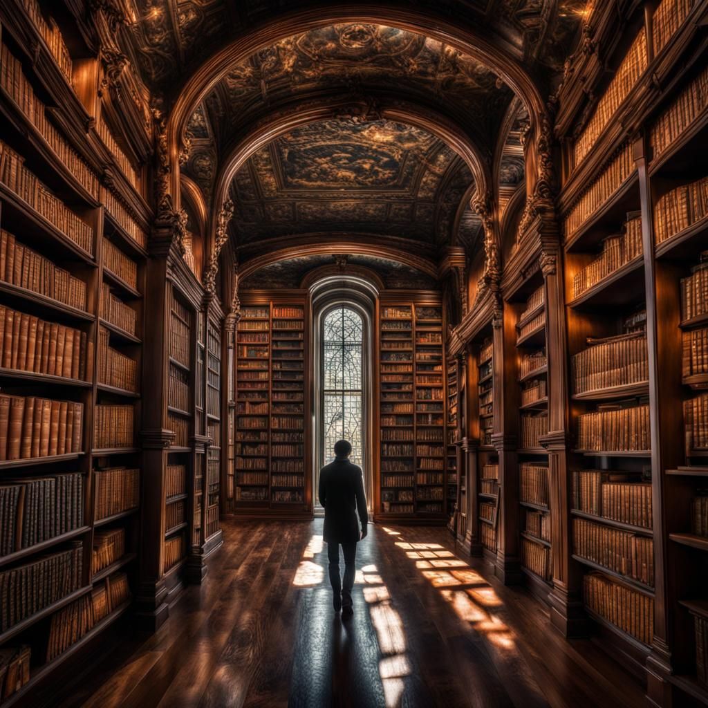 Fantasy Portal Silhouette in Hyperrealistic Library