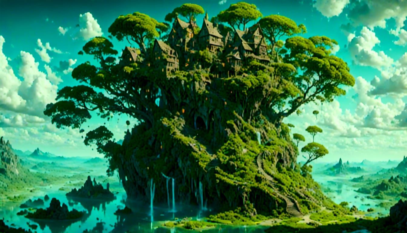 Cosmic World Tree House in Abstract Style