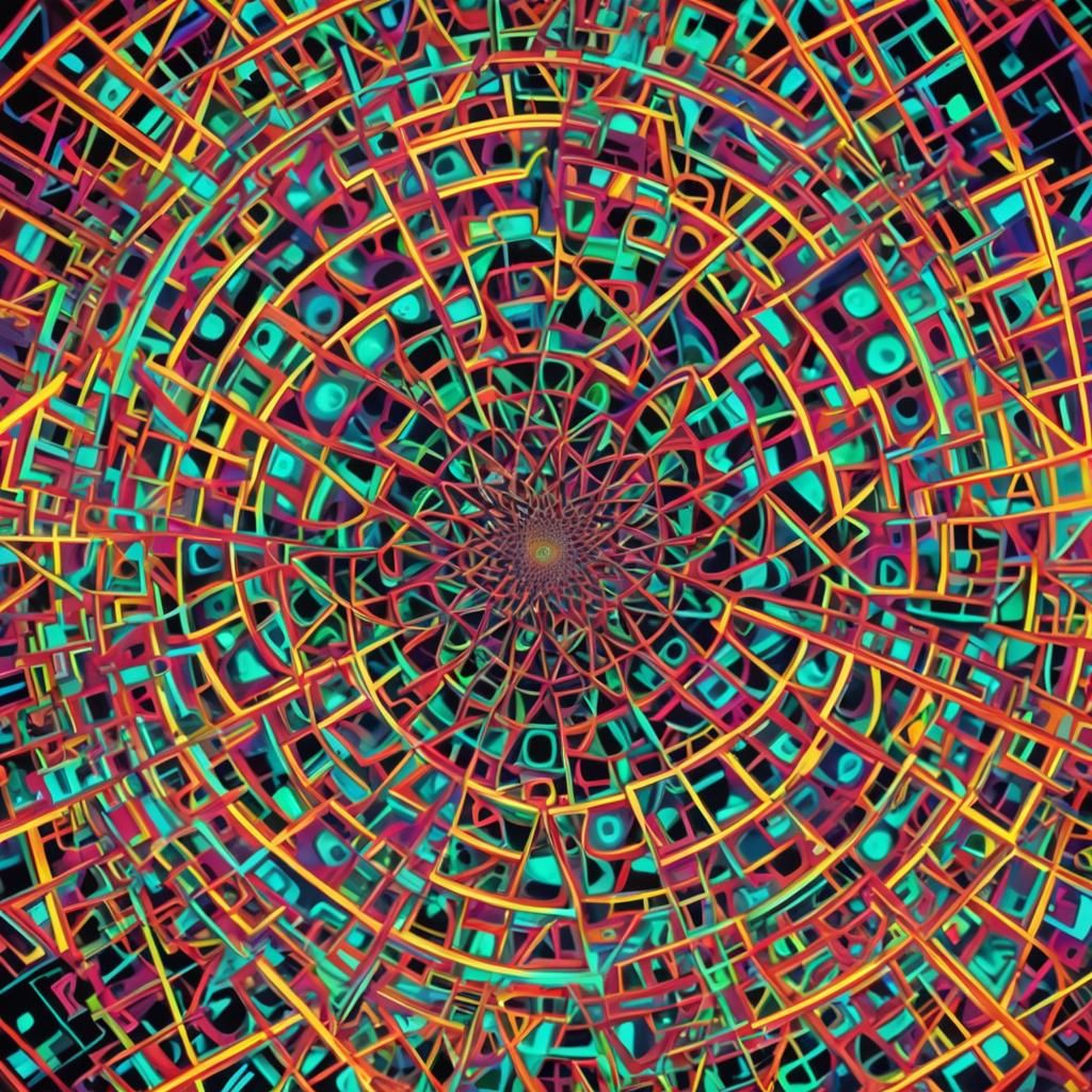 Mesmerizing Geometric Abstract Art in Vibrant Neon