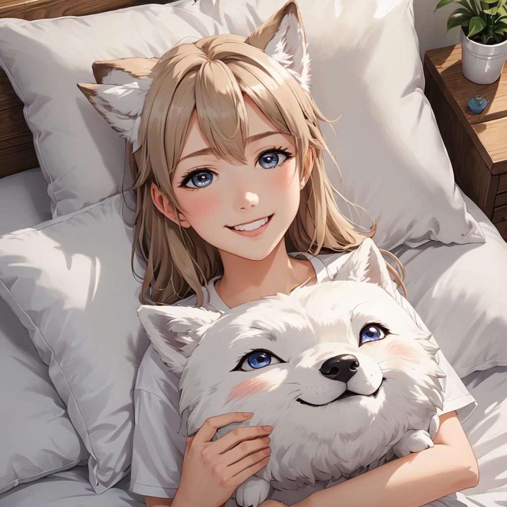 Adorable Wolf-Eared Pillow in Anime Style