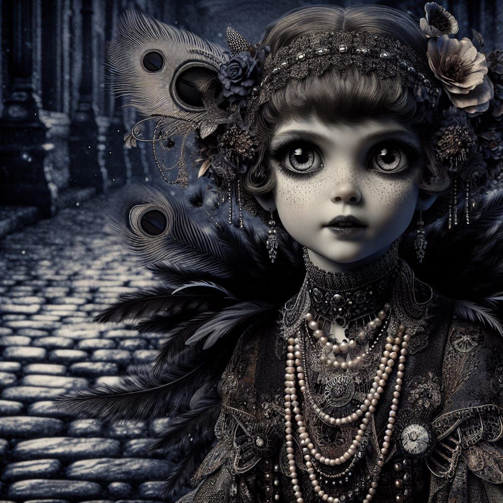 Gothic Flapper Girl in 1920s Style