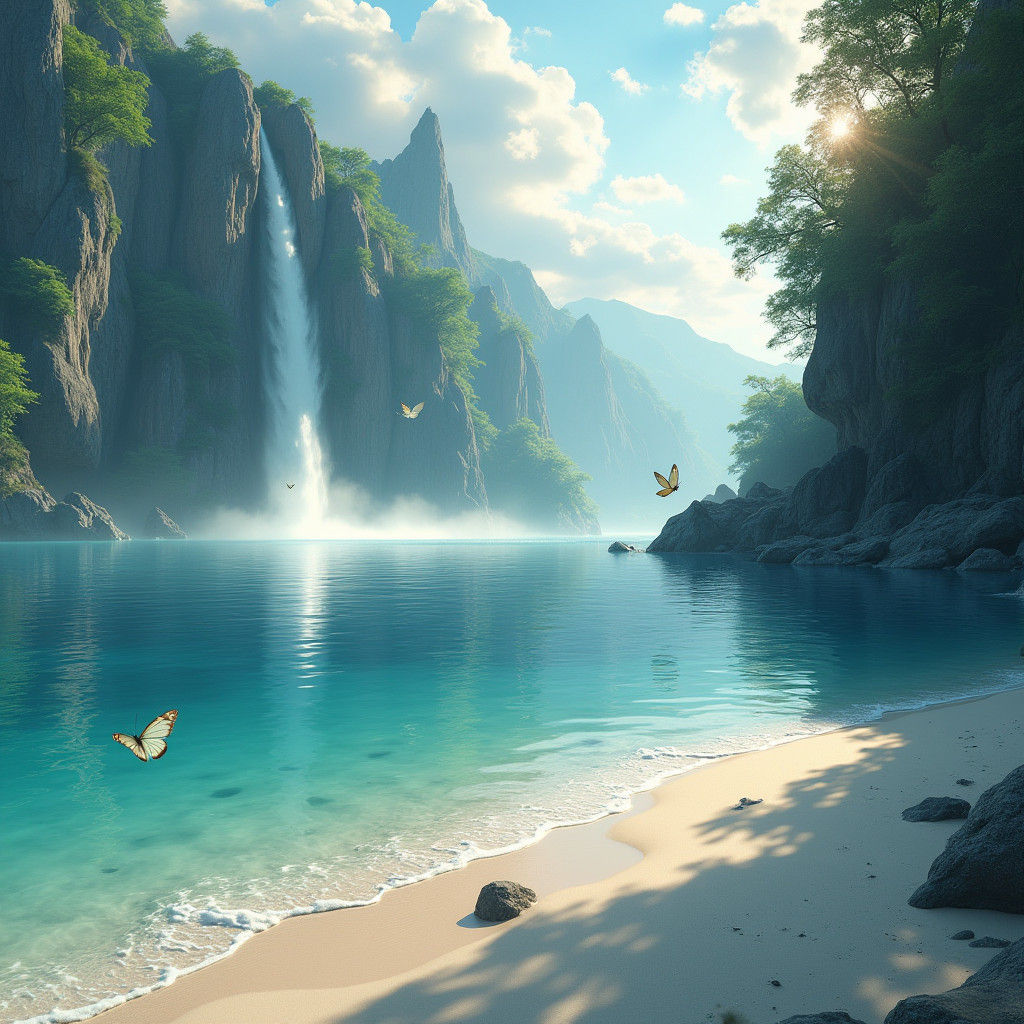 Lakeside Scene with Crystalline Waters as Digital Matte Pain...