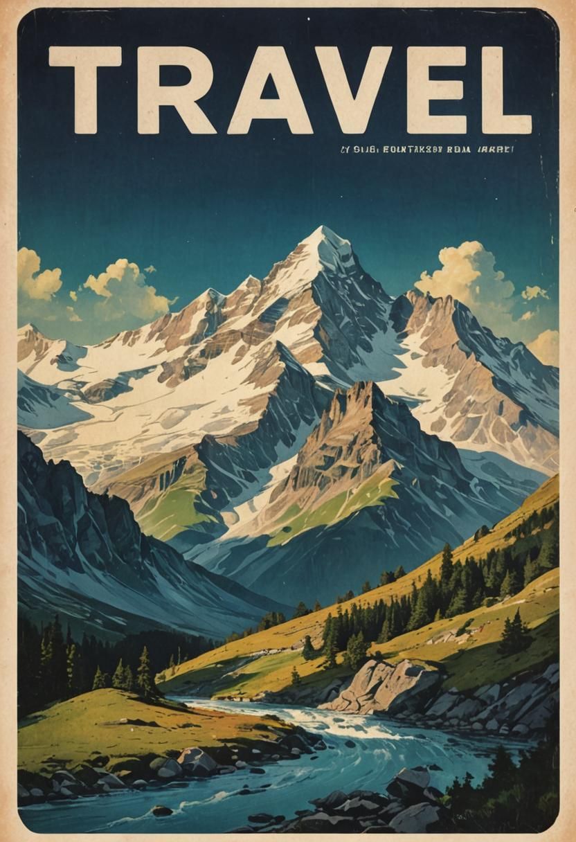 Vintage Travel Cover: Majestic Mountain Landscape