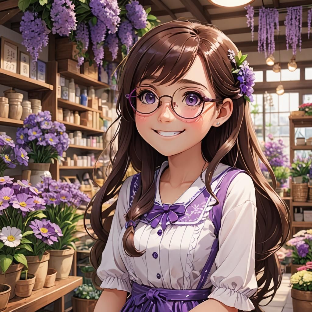 Cute Village Girl in Flower Shop, Manga Scan Style