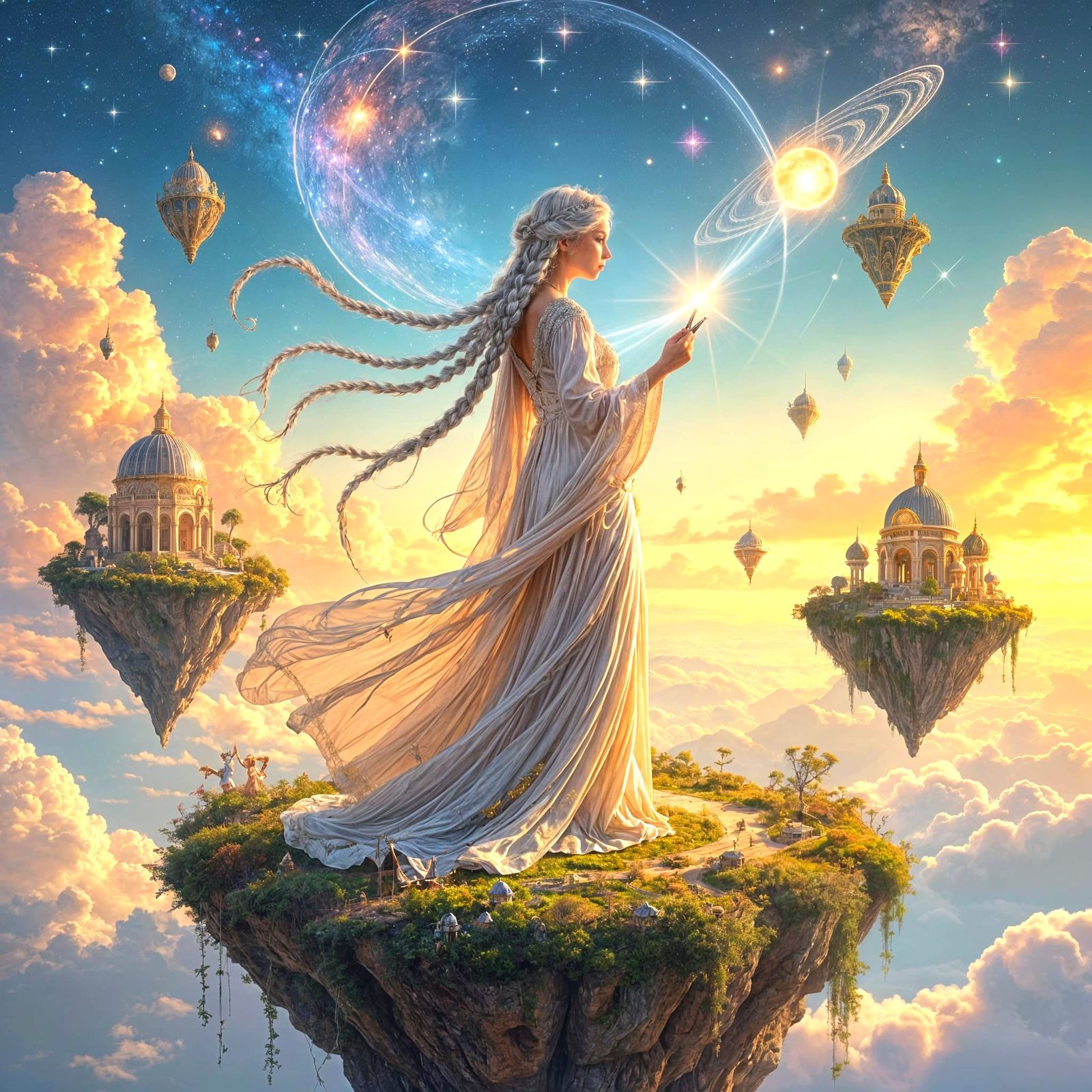 Celestial Cartographer on Floating Island, Hyperfantasy Art