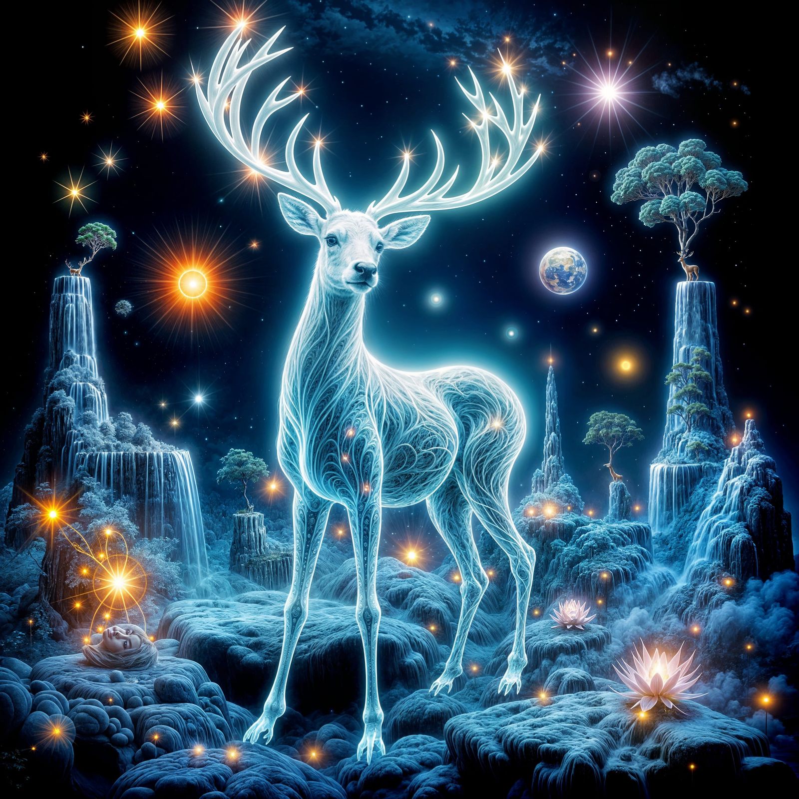 Luminous Deer in Psychedelic Dreamscape