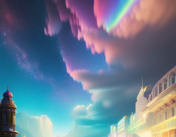 Rainbow Night Sky Concept Art in Unreal Engine 5