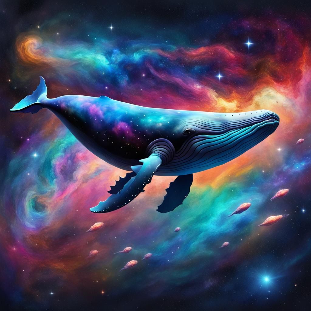 Multicolor Space Whale Swimming Through Galaxy