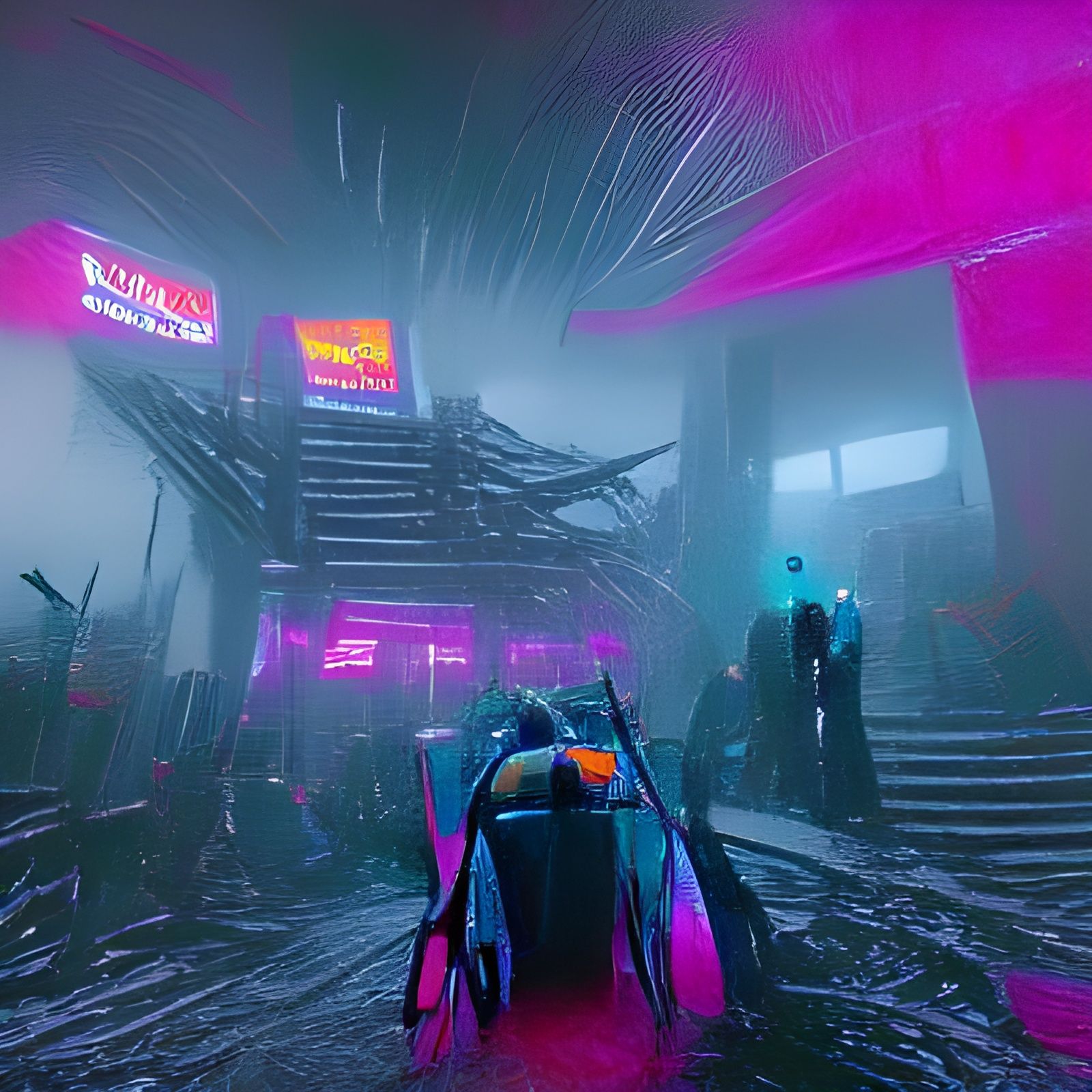 Cyberpunk Ruins with Neon Lights