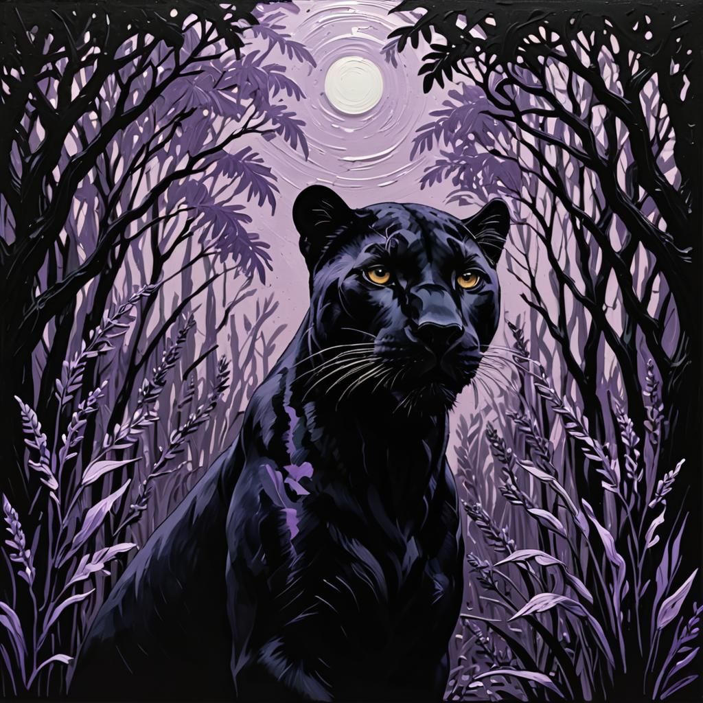 Duochromatic Black Panther in Abstract Lavender Jungle