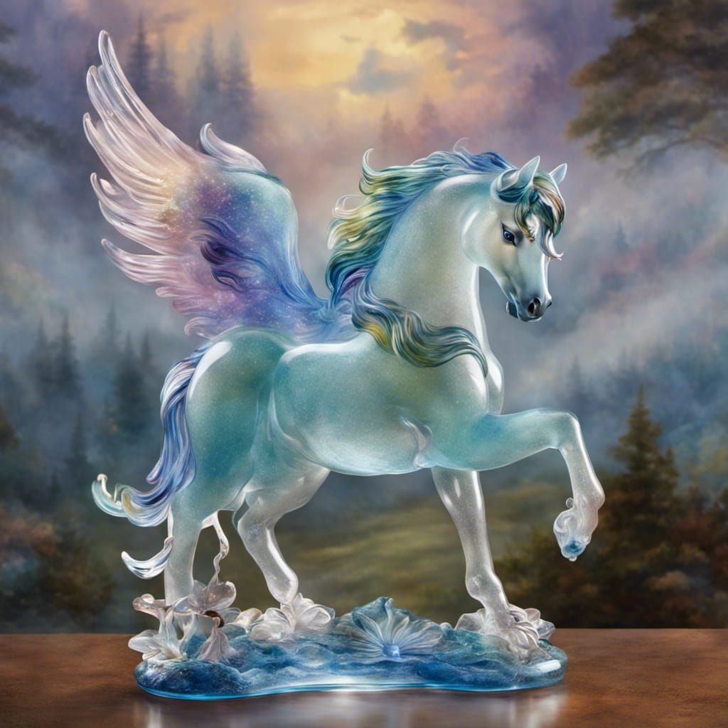 Ethereal Blown Glass Pegasus Fantasy