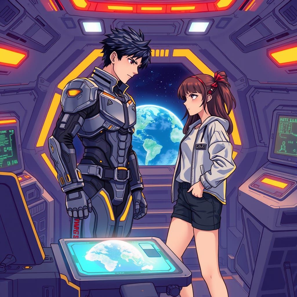 Duo Studies Alien World in Futuristic Spaceship Control Deck