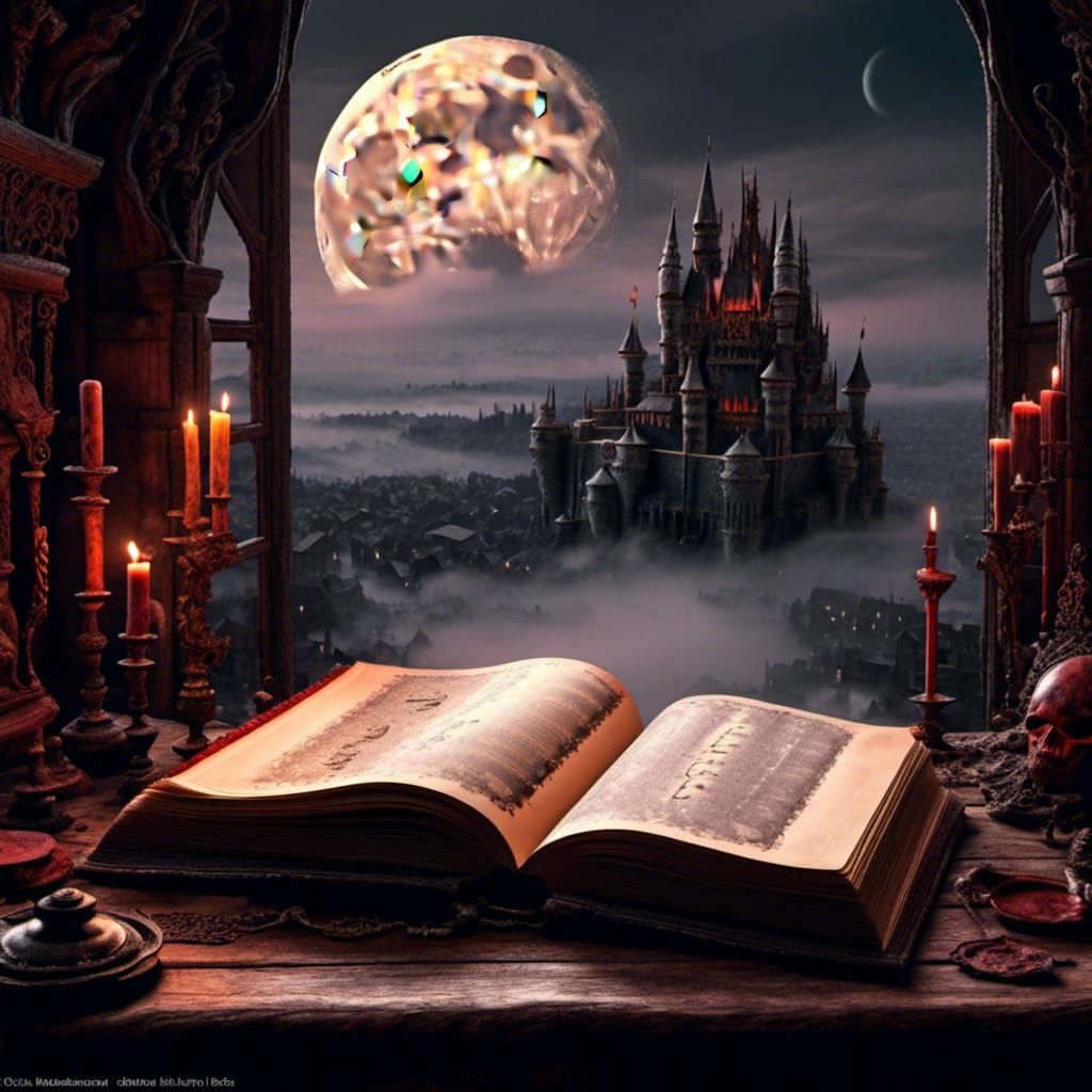 Magical Spell Book in Gothic Fantasy Setting