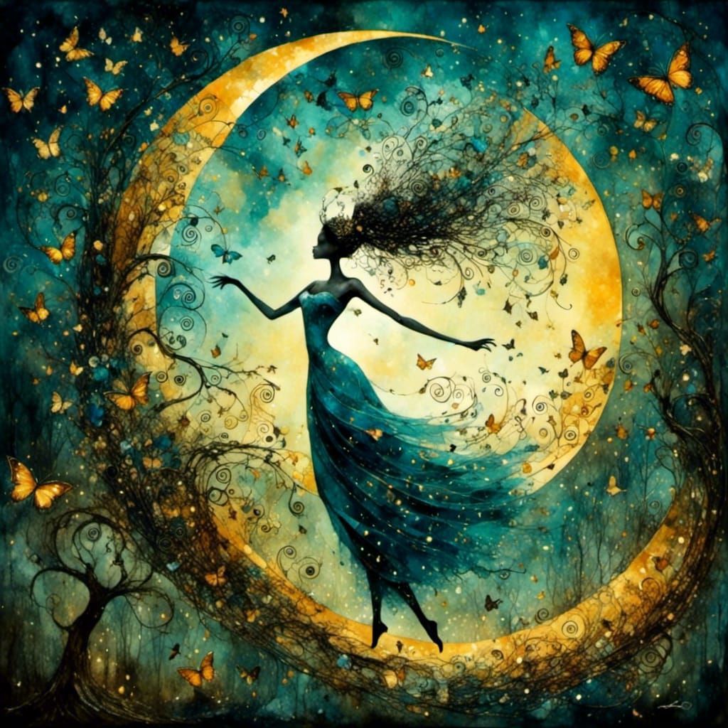 Dancing Fairy in Enchanted Forest, Watercolor Art