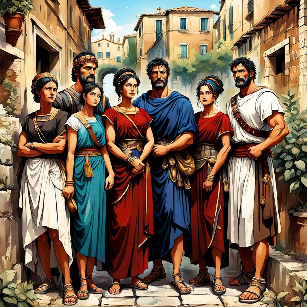 Vibrant Roman Family Scene in Graffiti Art Style