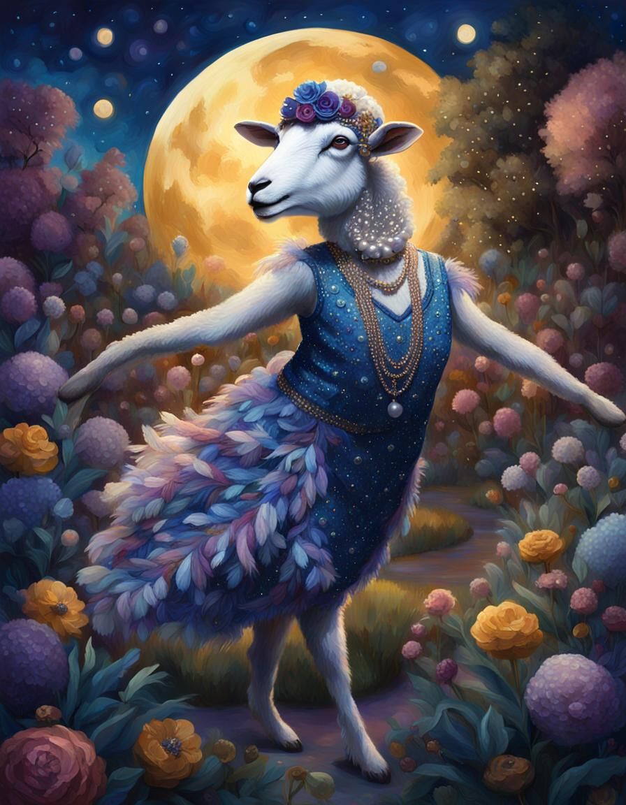 Flapper Sheep Dances in Moonlit Garden