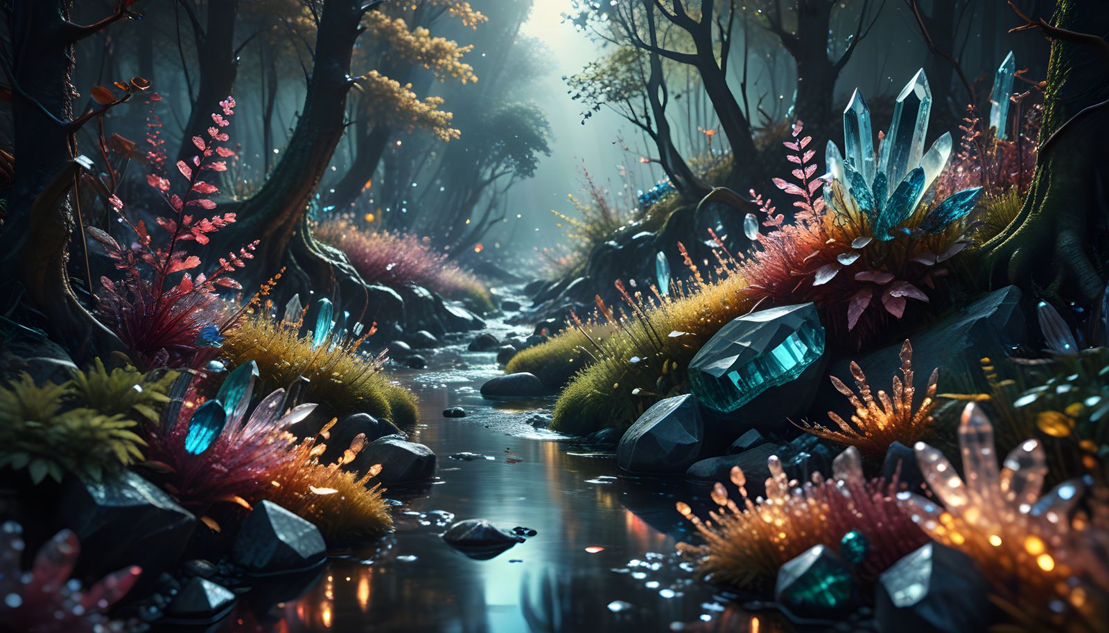 Crystal Forest Paradise in Hyperrealistic Detail