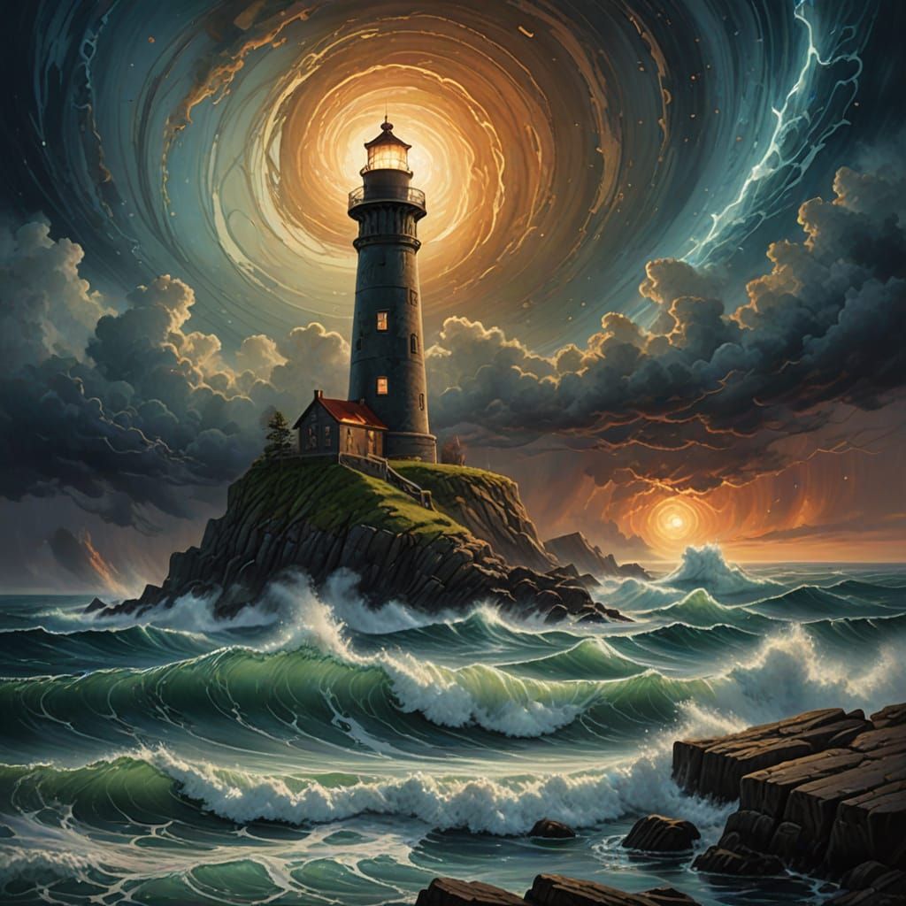 Cosmic Lighthouse Against a Starry Sea