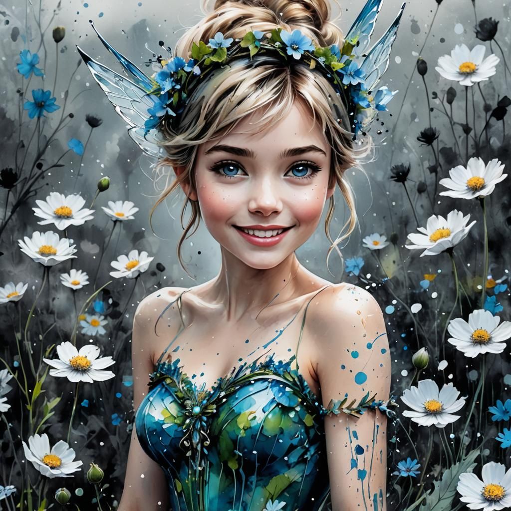 Beautiful Fairy in Anemone Field: Watercolor Art