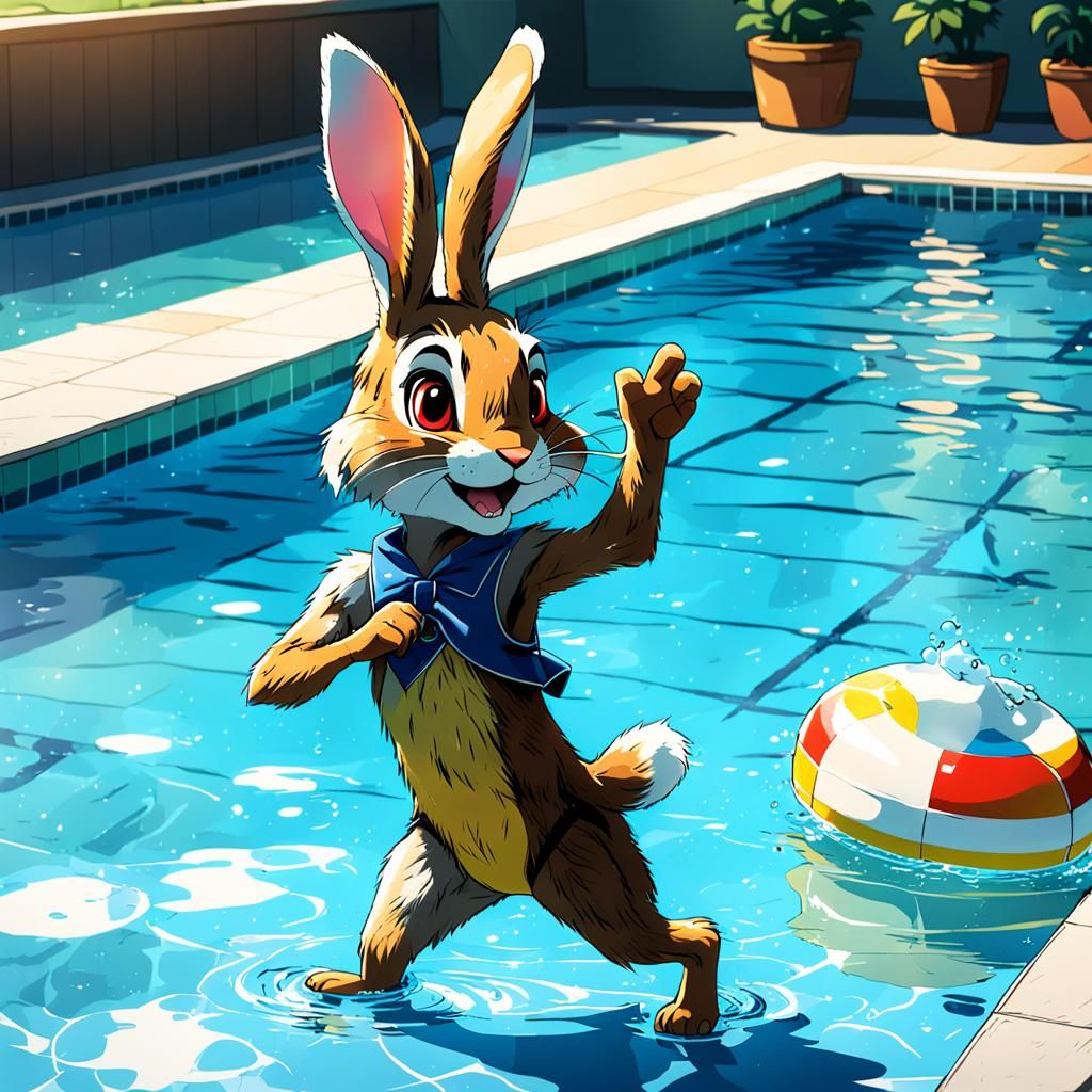 Br'er Rabbit at the Pool in Anime Style