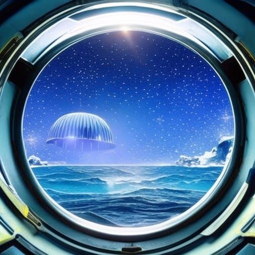 Watercolor Spaceship Capsule Splash at Night