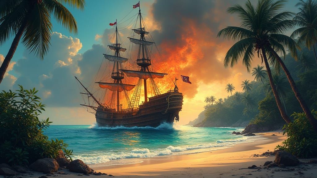 Pirate Shipwreck on a Tropical Island