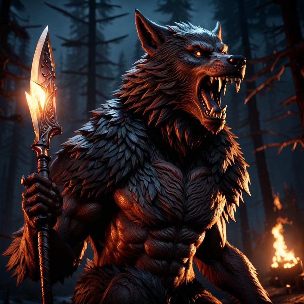 Detailed Werewolf in 3D Cinematic Style