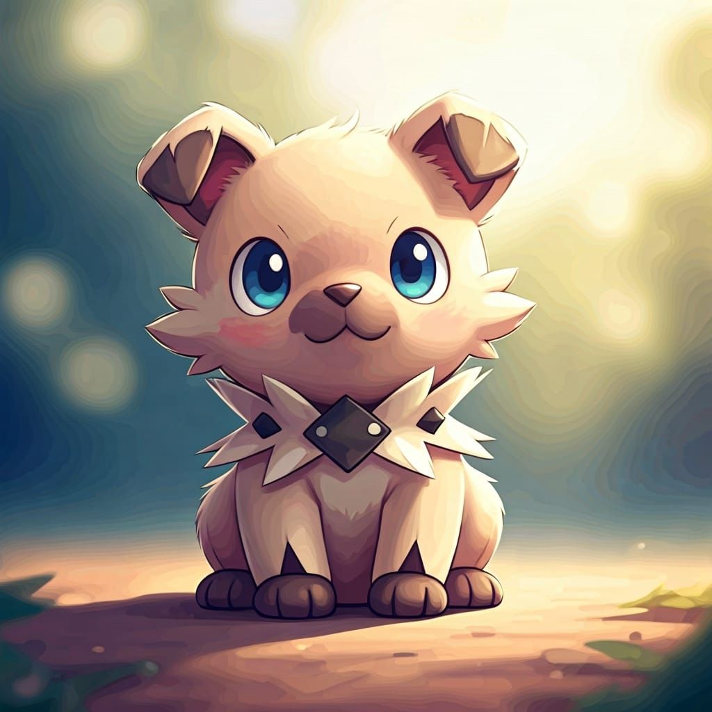 Cute Anime Rockruff Pokemon in Pastel Colors