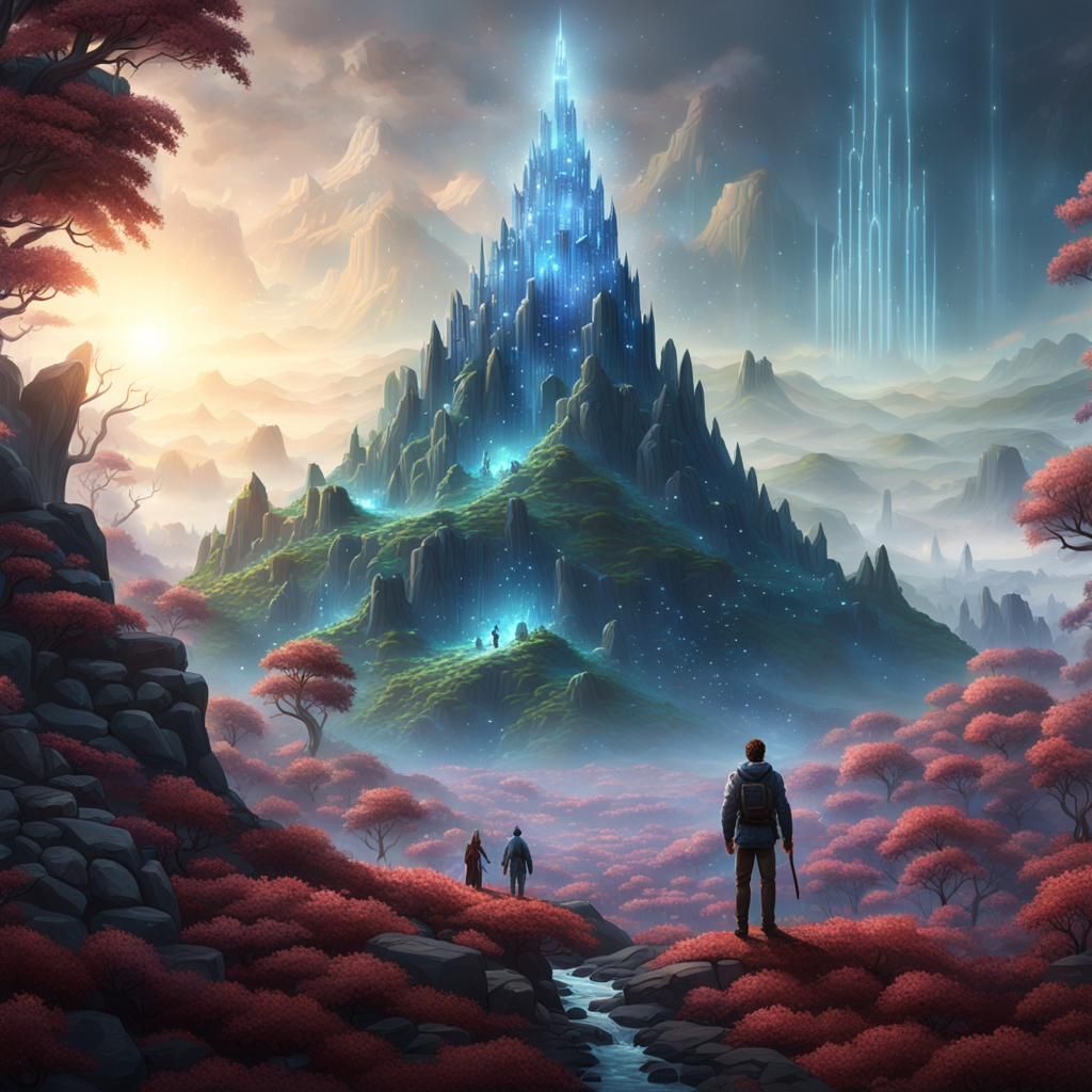 Crystal Mountain and Enigmatic Man: Fantasy Concept Art