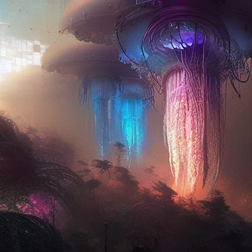Luminescent Cosmic Jellyfish Predator in Digital Art