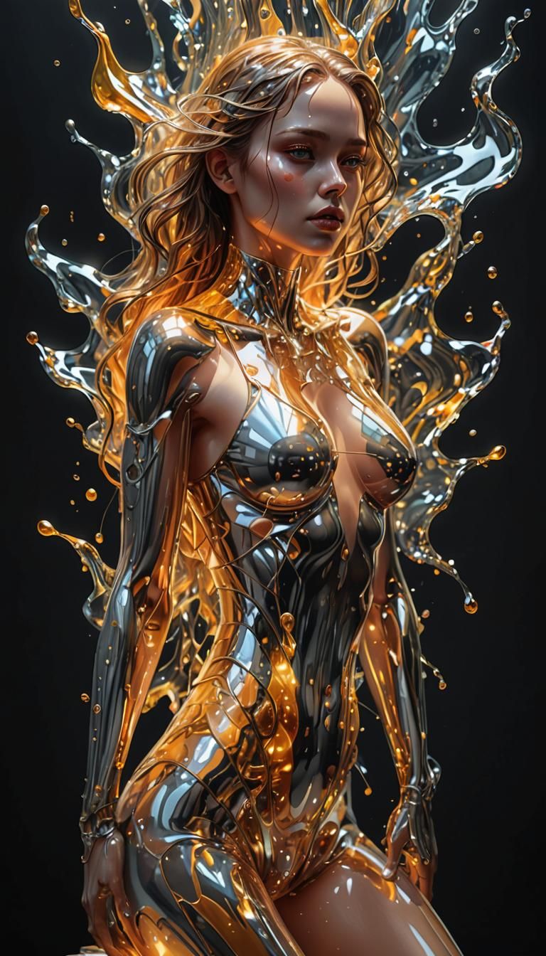 Melting Glass Woman: Digital Painting in Kawaii Style